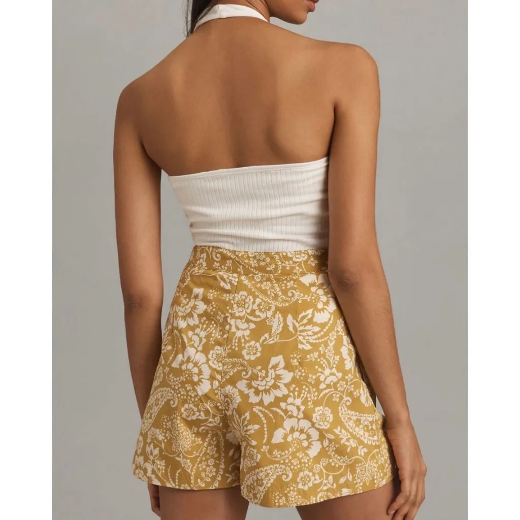 Maeve Anthropologie Womens Pleated Poplin Shorts Size 6 Chartreuse Floral - Image 2