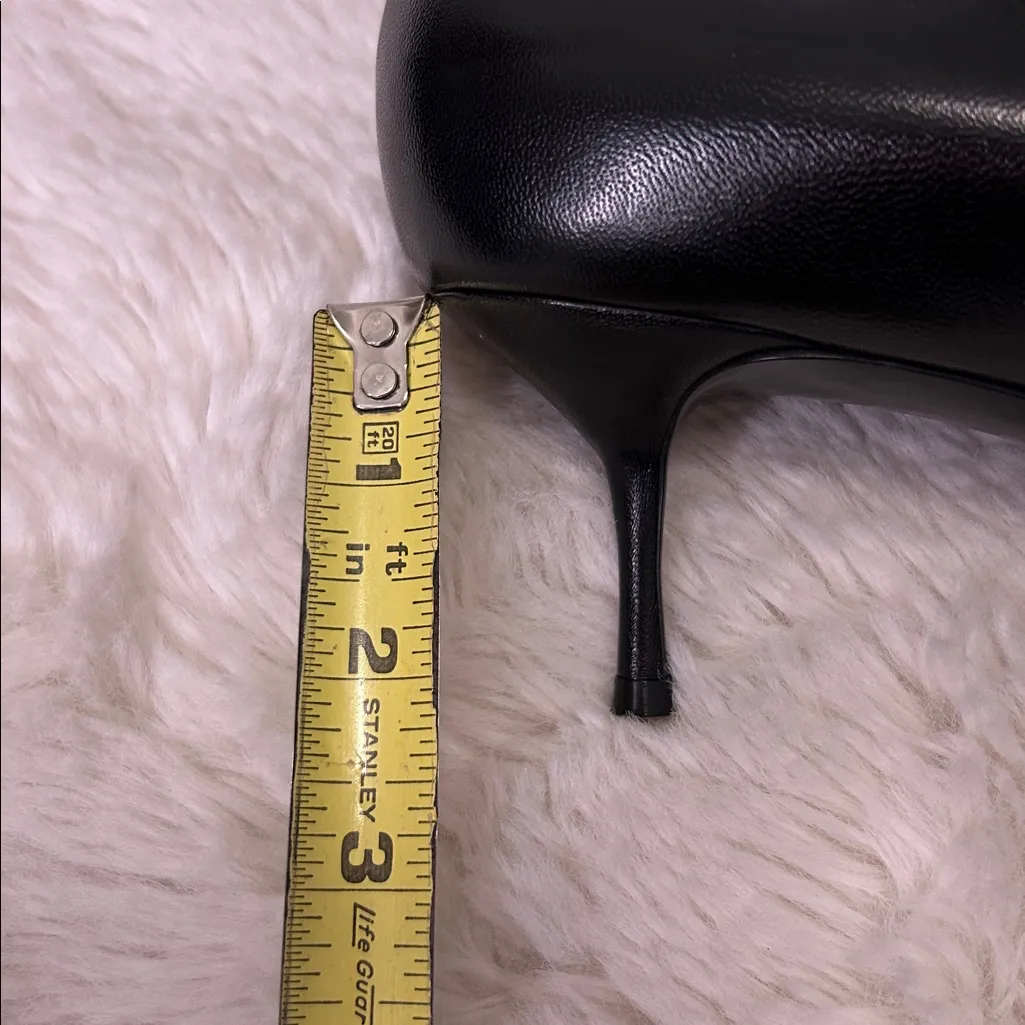 Casadei Black Leather Pointed Toe Kitten Heel Pumps - Image 9