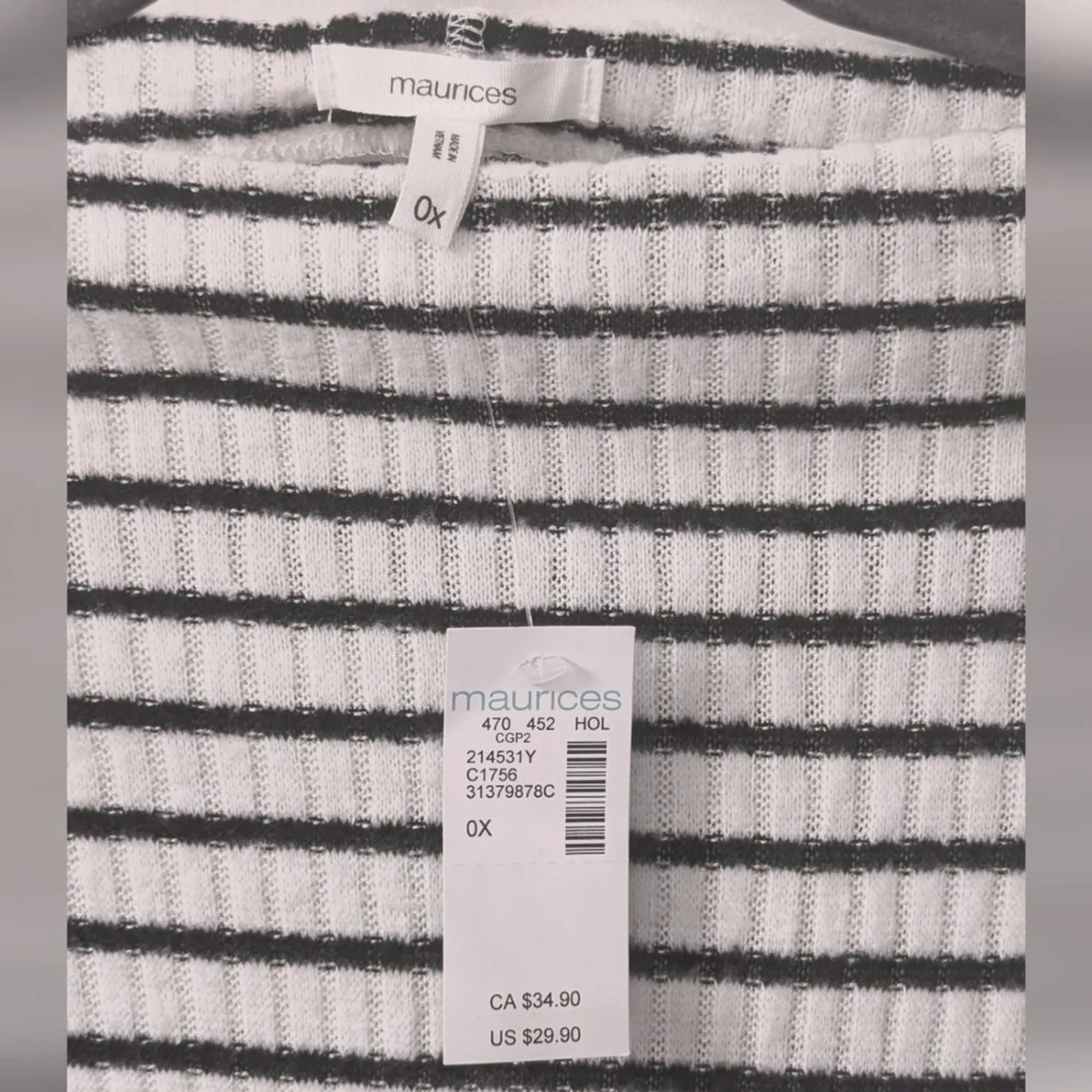 🆕 Maurices Plus Size 0 0X Black White Striped Casual Tunic Top Shirt NWT - Image 2