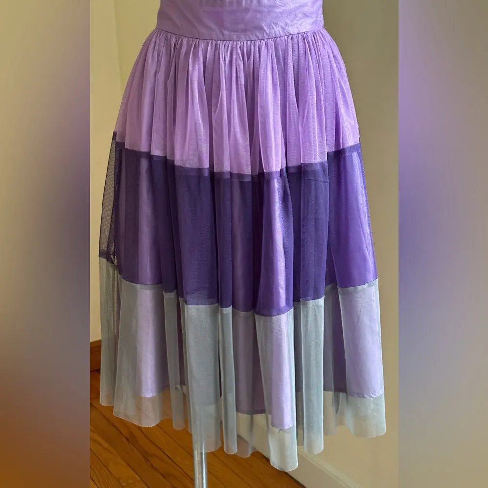 Lavender Purple Gray Striped Tiered Ruffle Tulle Skirt with Beading, SZ S - Image 50