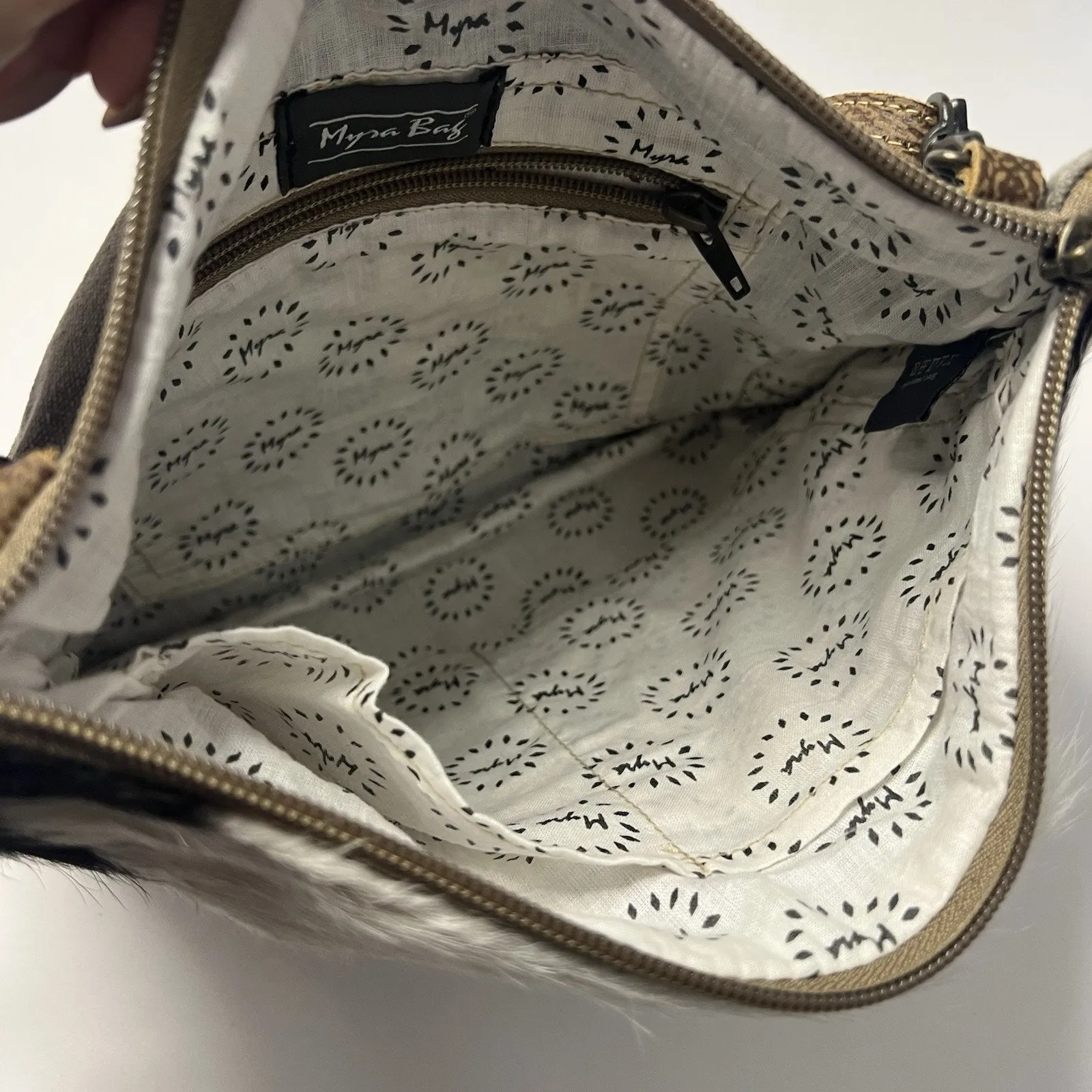 Myra Bag Southwestern Blanket Canvas Chevron Tooled Cow Hair Crossbody Purse - Image 5