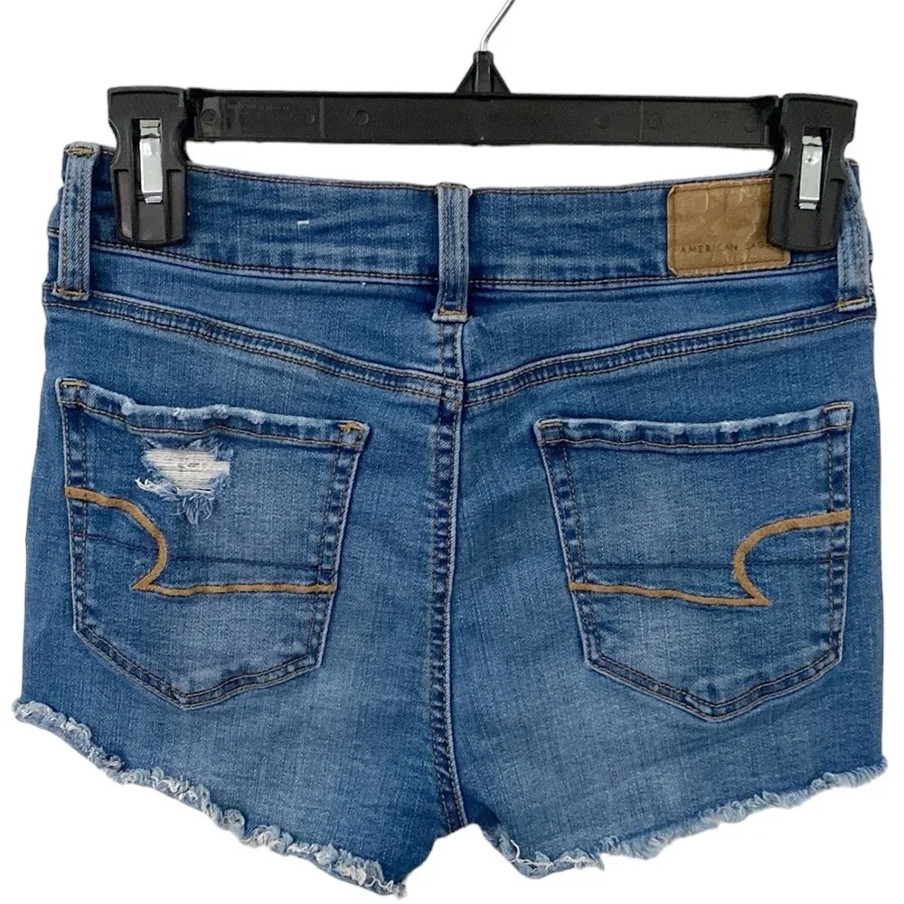 American Eagle super stretch distressed hi-rise denim shortie button fly size 0 - Image 2