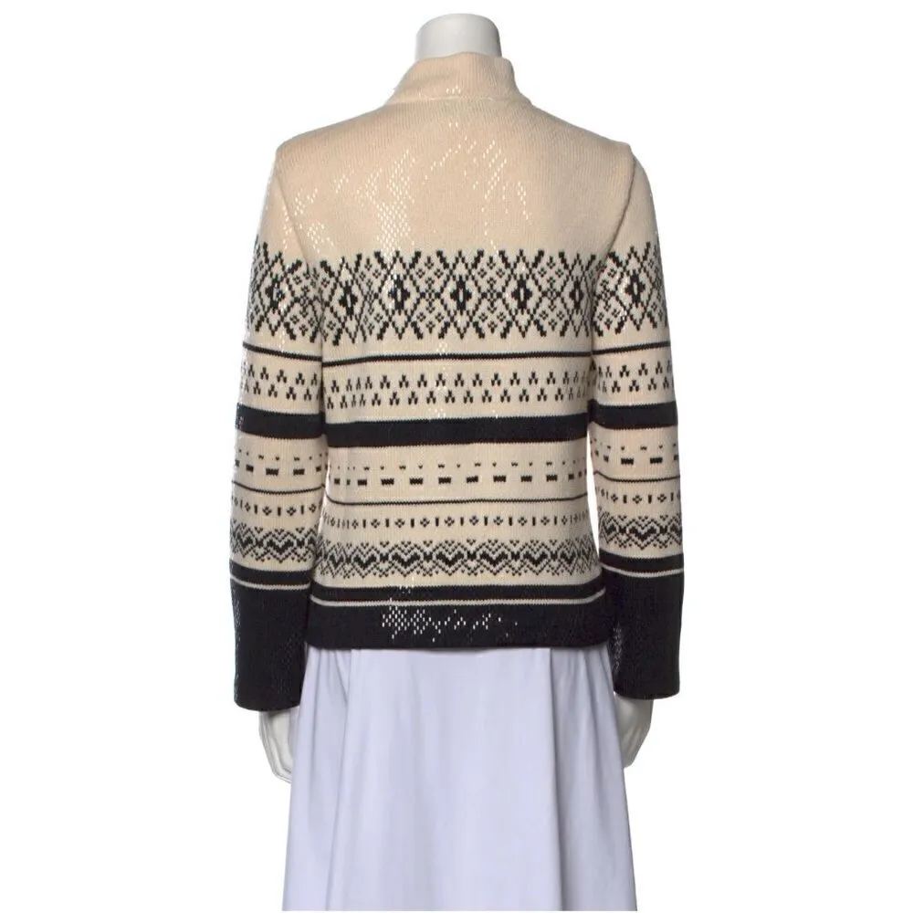 St. John Collection Marie Gray Sweater L Sequin Fair Isle Mock Turtleneck Thick - Image 4