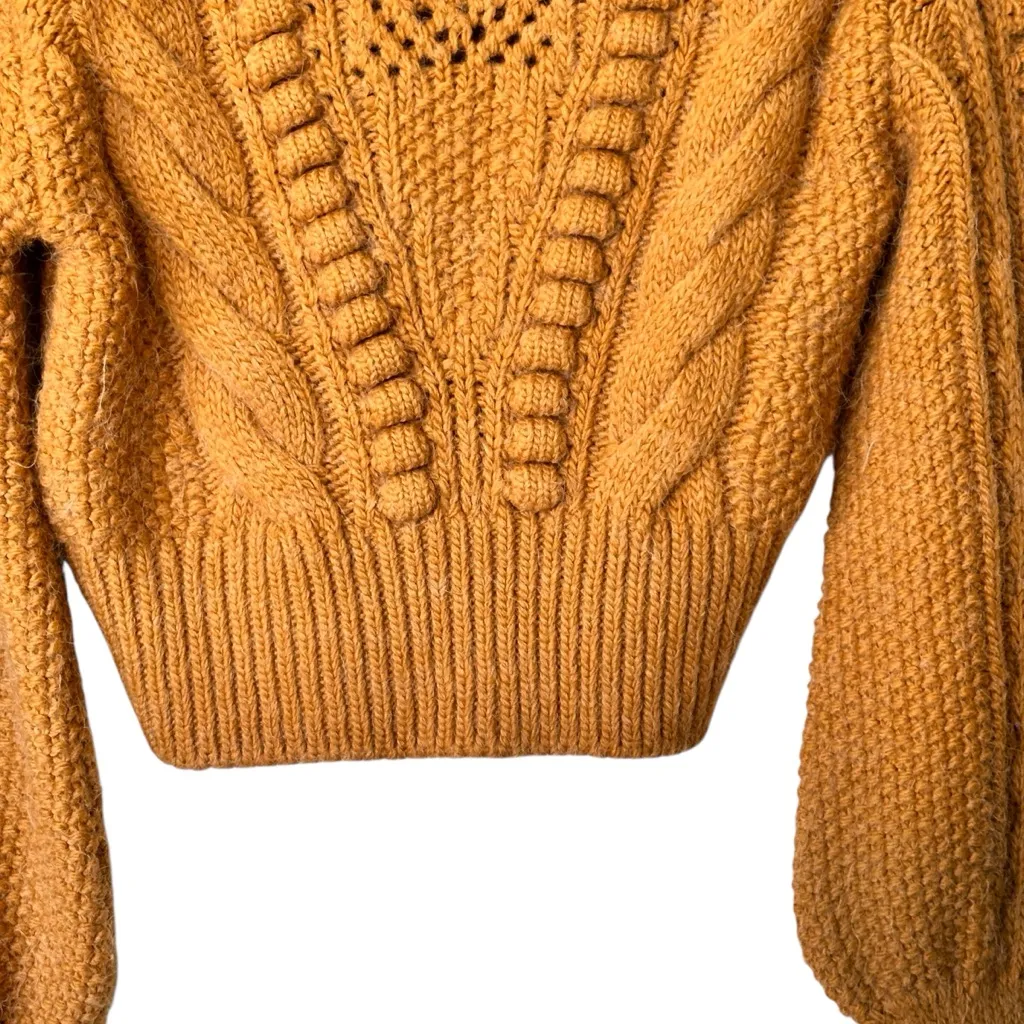 By Anthropologie Cable Knit Mustard textured cropped Sweater size XXS - Image 3