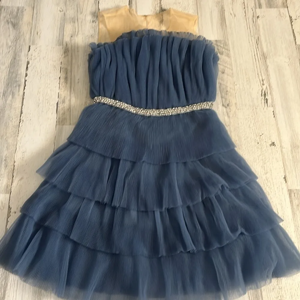 Endless Rose Blue Tulle Tiered Mini Dress With Jeweled Belt Size Small NWT - Image 3