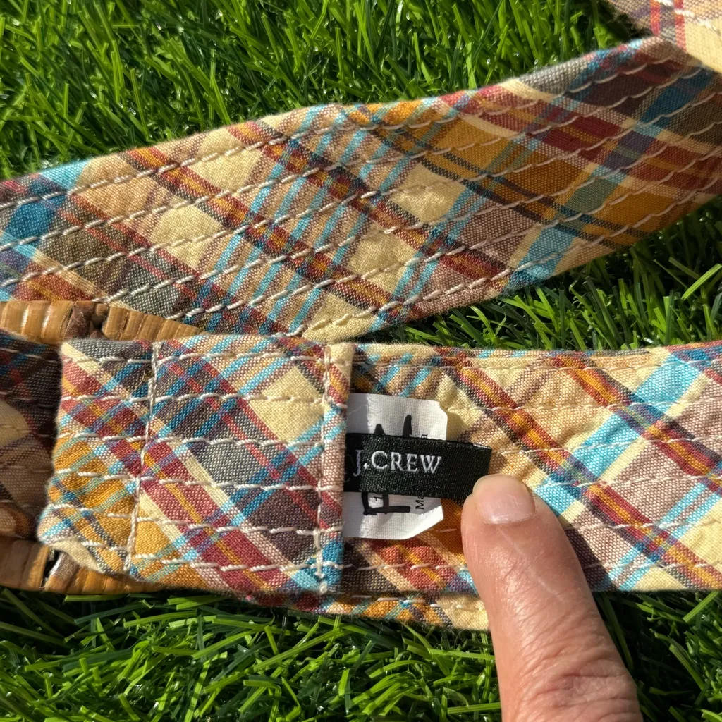 J Crew Vintage Bohemian Plaid Fabric Belt with Woven Buckle S-M - Image 4