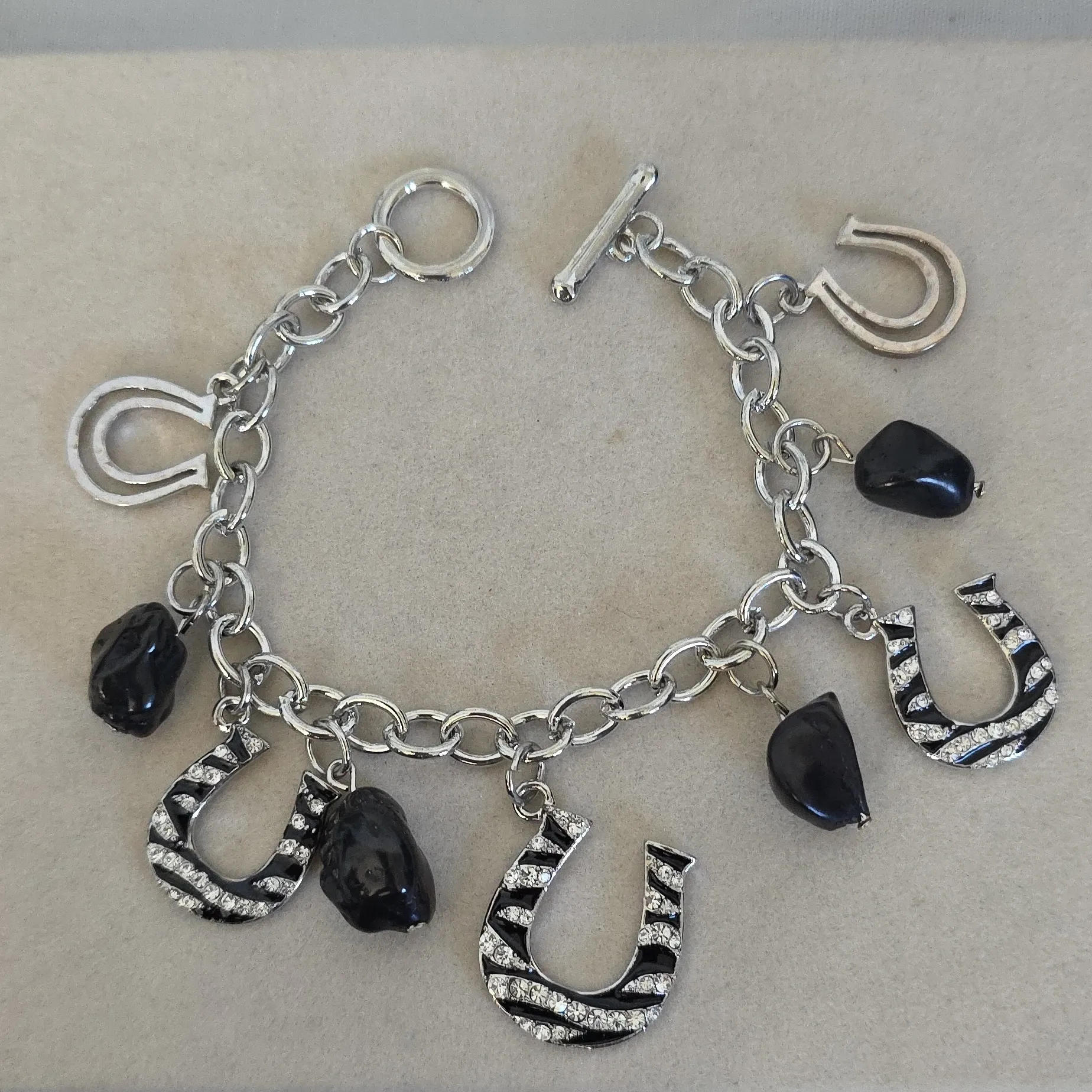 Silver Zebra Print Horseshoe Necklace Pendant and Charm Bracelet Set - Image 6