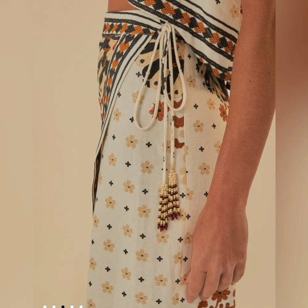 Farm Rio Flower Fan Tapestry Wrap Midi Skirt Linen Embroidered Small Boho Beachy - Image 4