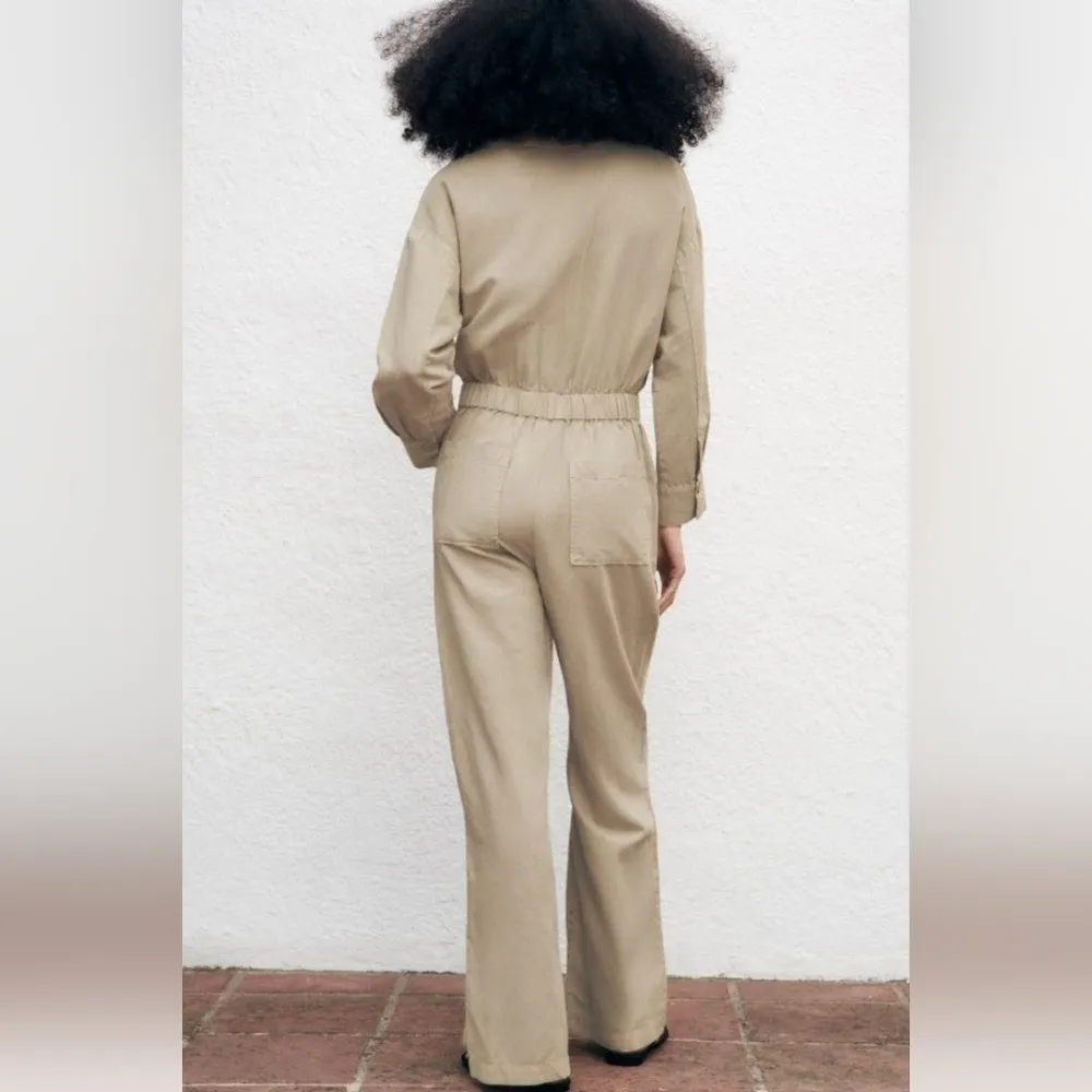 ZARA LINEN BLEND LONG JUMPSUIT SAND - REF 3211/716 - Image 6