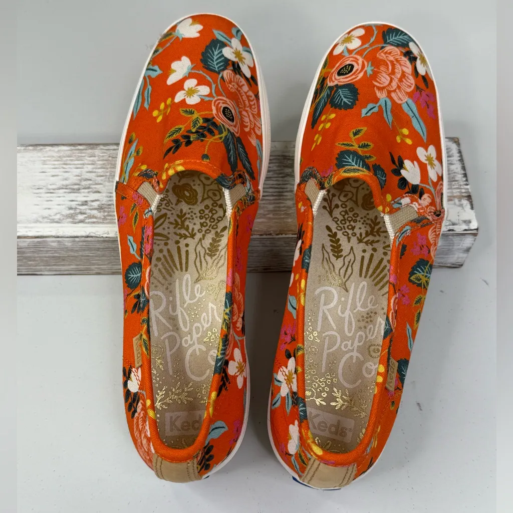 KEDS x RIFLE PAPER CO. Triple Decker Floral Slip On Platform Sneakers Orange - Image 3