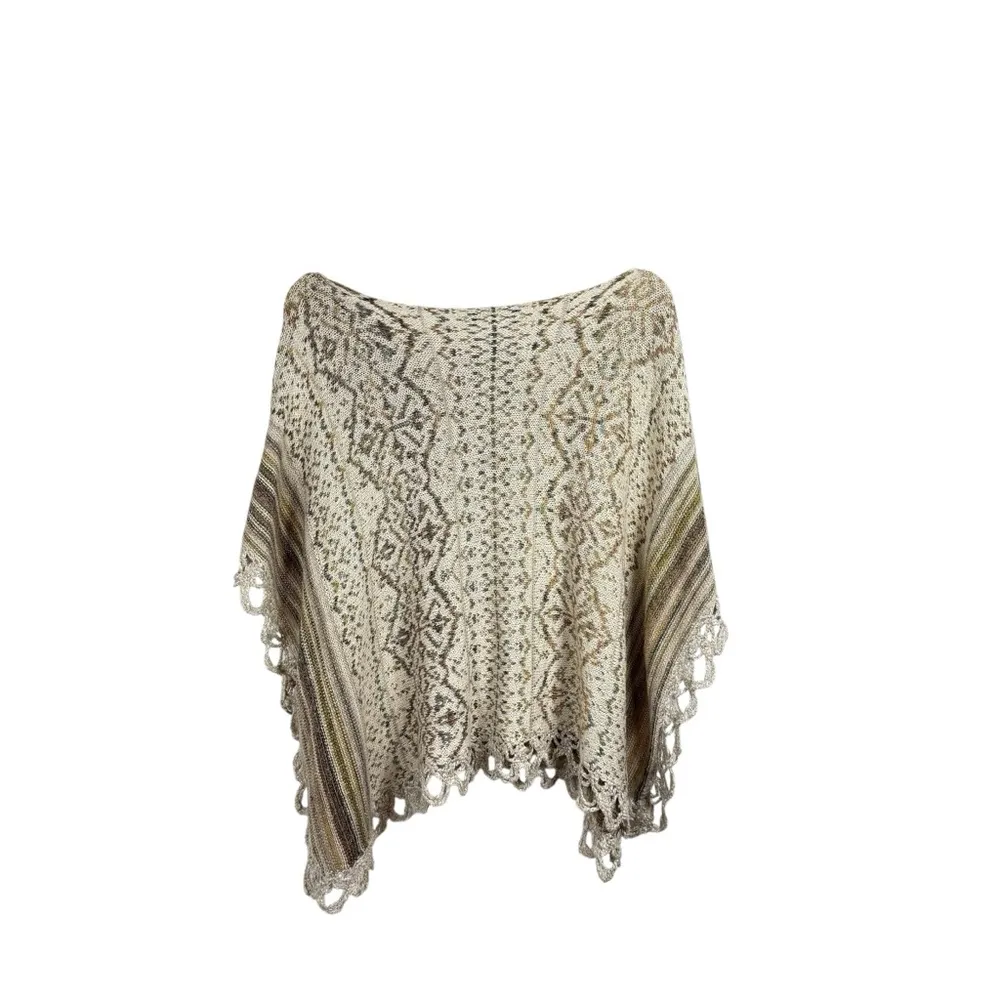 Free People Casablanca Fringe Knit Wool/Linen/Silk/Alpaca Poncho Ivory Multi S - Image 11