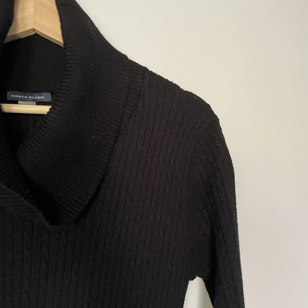 Tommy Hilfiger black knit cowl long sleeved maxi dress women's L rayon nylon - Image 2