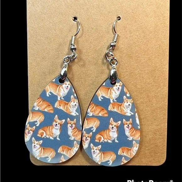 Corgi Dog Teardrop Dangle Earrings New - Image 2