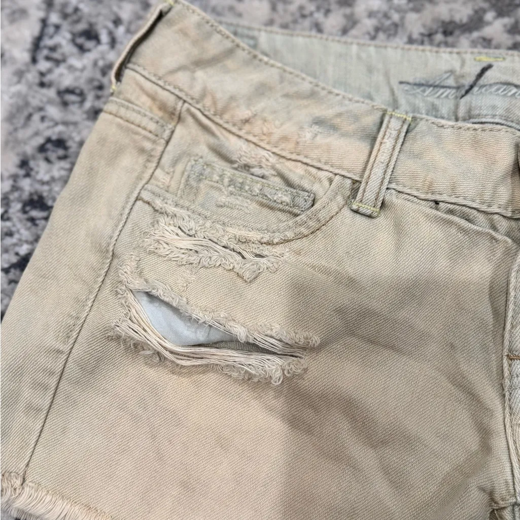 American Eagle Outfitters VINTAGE (2012) Washed Distressed Denim Tan Cut-offs - Image 5