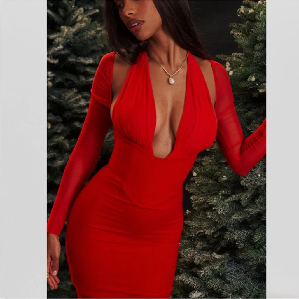 House of CB 'Yasmin' Scarlet Plunge Midi‎ Dress NWOT size L - Image 17