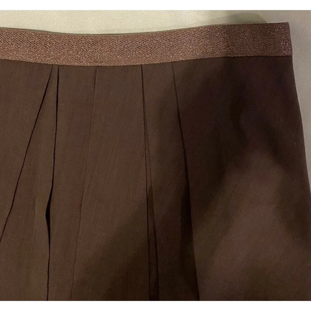 $965 Brunello Cucinelli 48 12 Skirt Wool Asymmetrical Pleated Brown Monili - Image 2