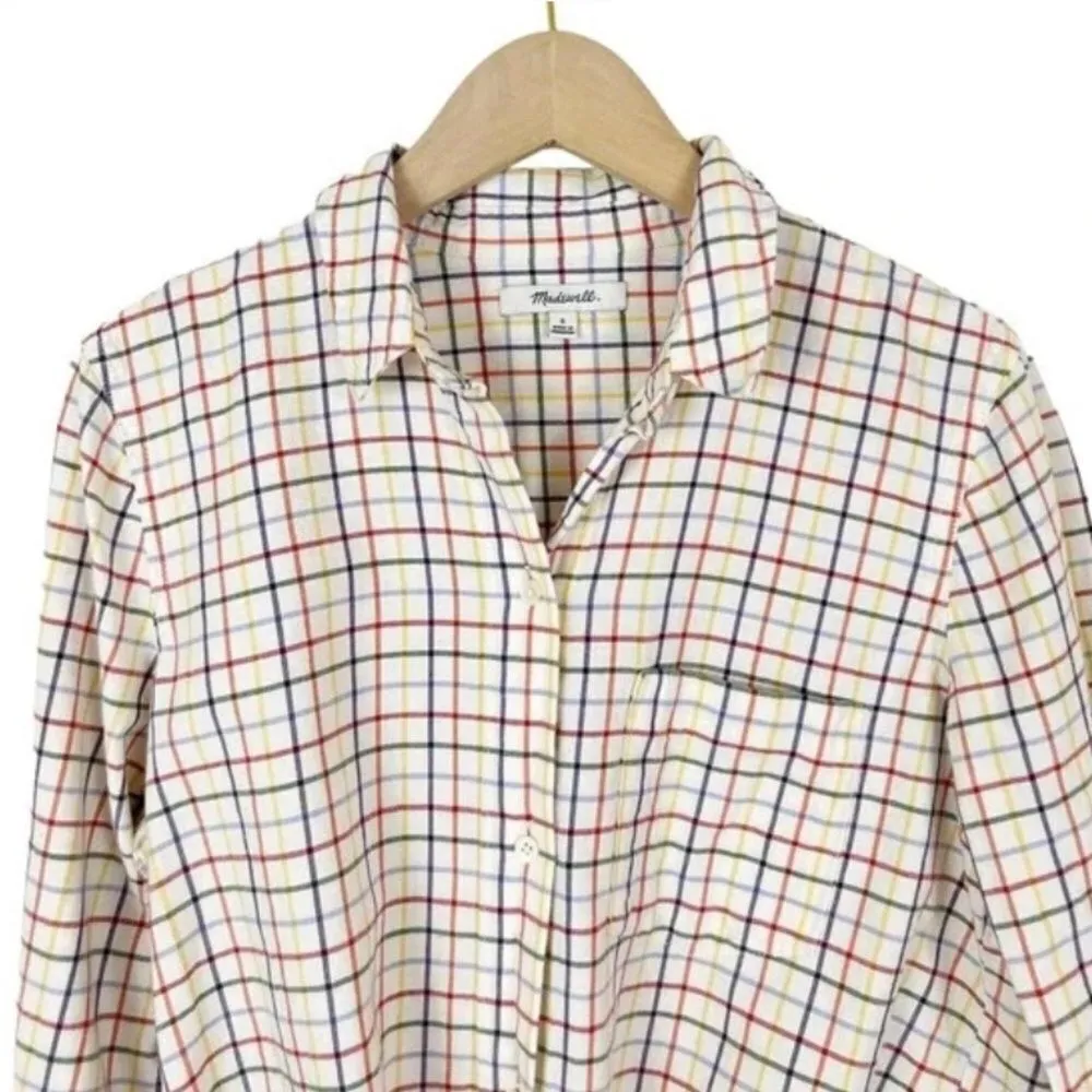 Madewell Tie Front Button Down Shirt in Rainbow Plaid.Small. Excellent Condition - Image 3