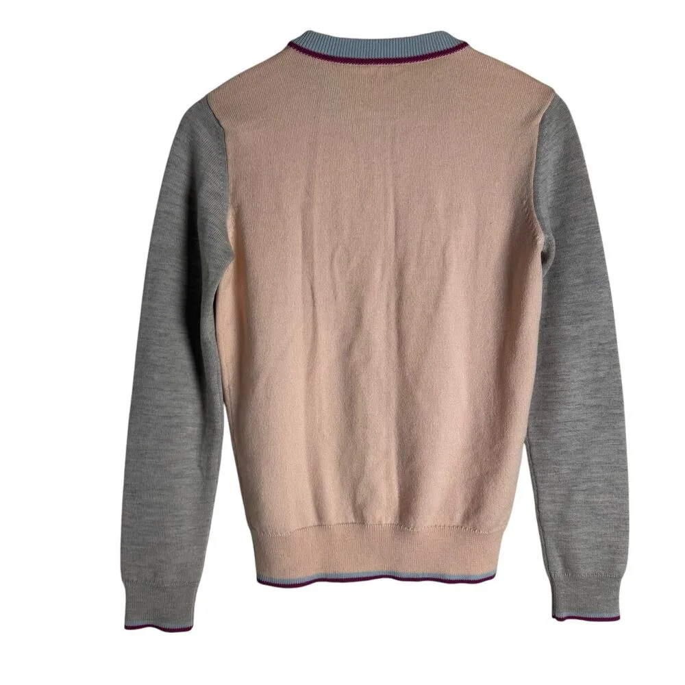 Kenzo Tiger Patch Pink Gray Colorblock Wool Cardigan Sweater Size Small - Image 7