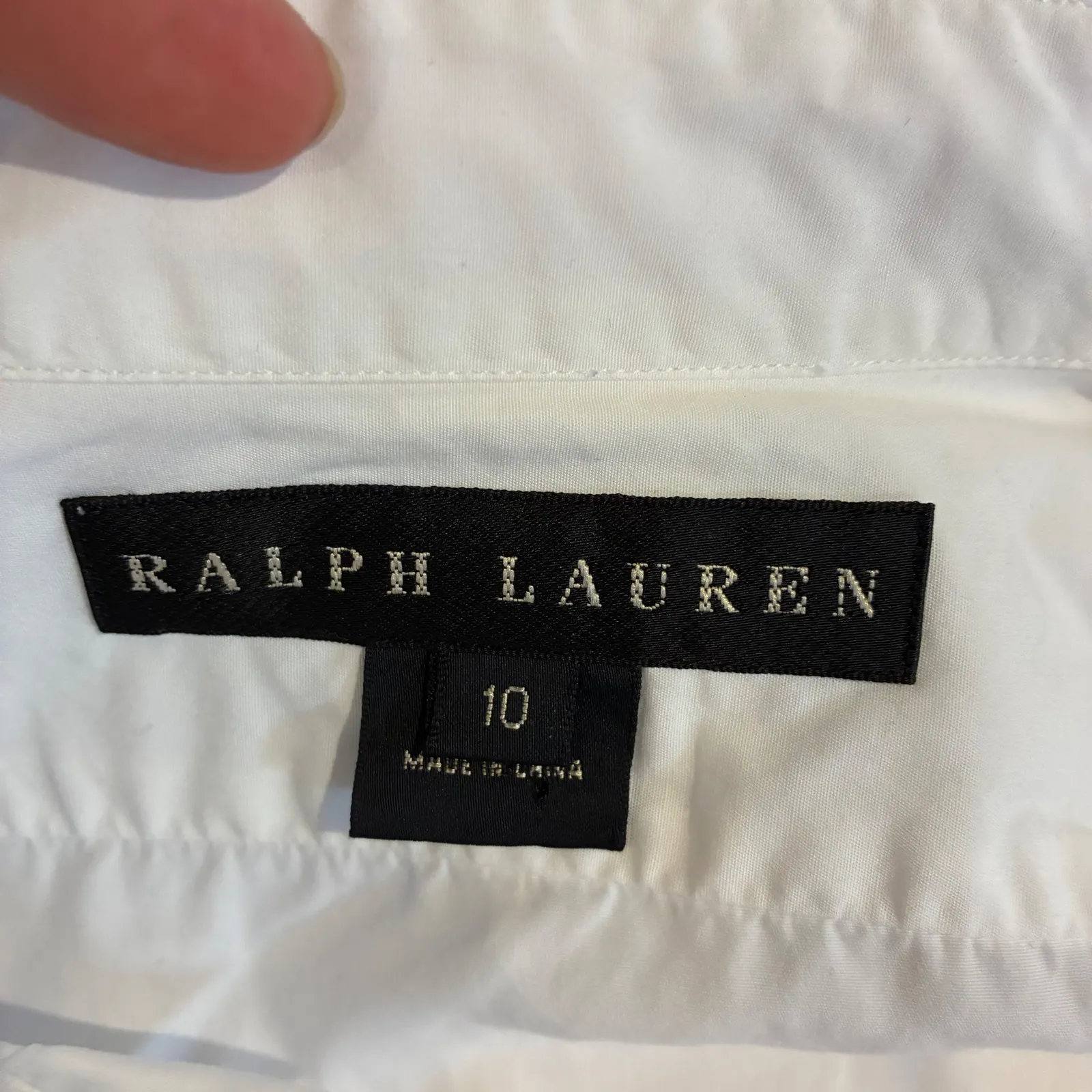 Black Label Ralph Lauren White Cotton Button Down Shirt 3/4 Sleeve Pockets- 10‎ - Image 3