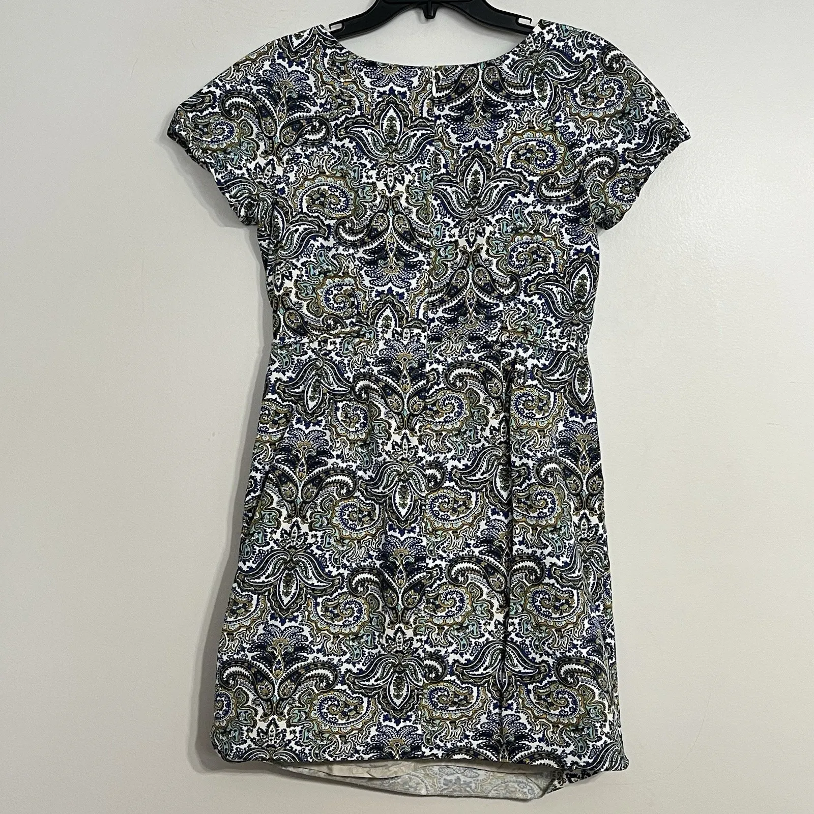 J. Crew Women's Dress Blue Paisley Cap Sleeves Knee Length Size 8 Silk Blend - Image 9