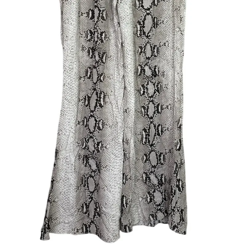 Zara Snakeskin Print Flared Trousers Satin Effect Lightweight XL Cream Brown - Image 6