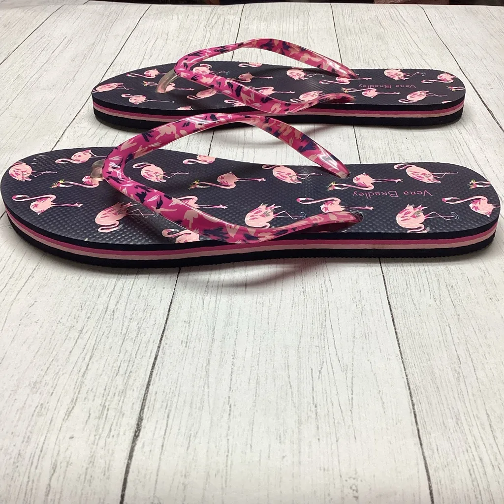 NWOT Vera Bradley Flamingo Navy Blue & Pink Flip Flop Sandals Size 9-10 Large - Image 8