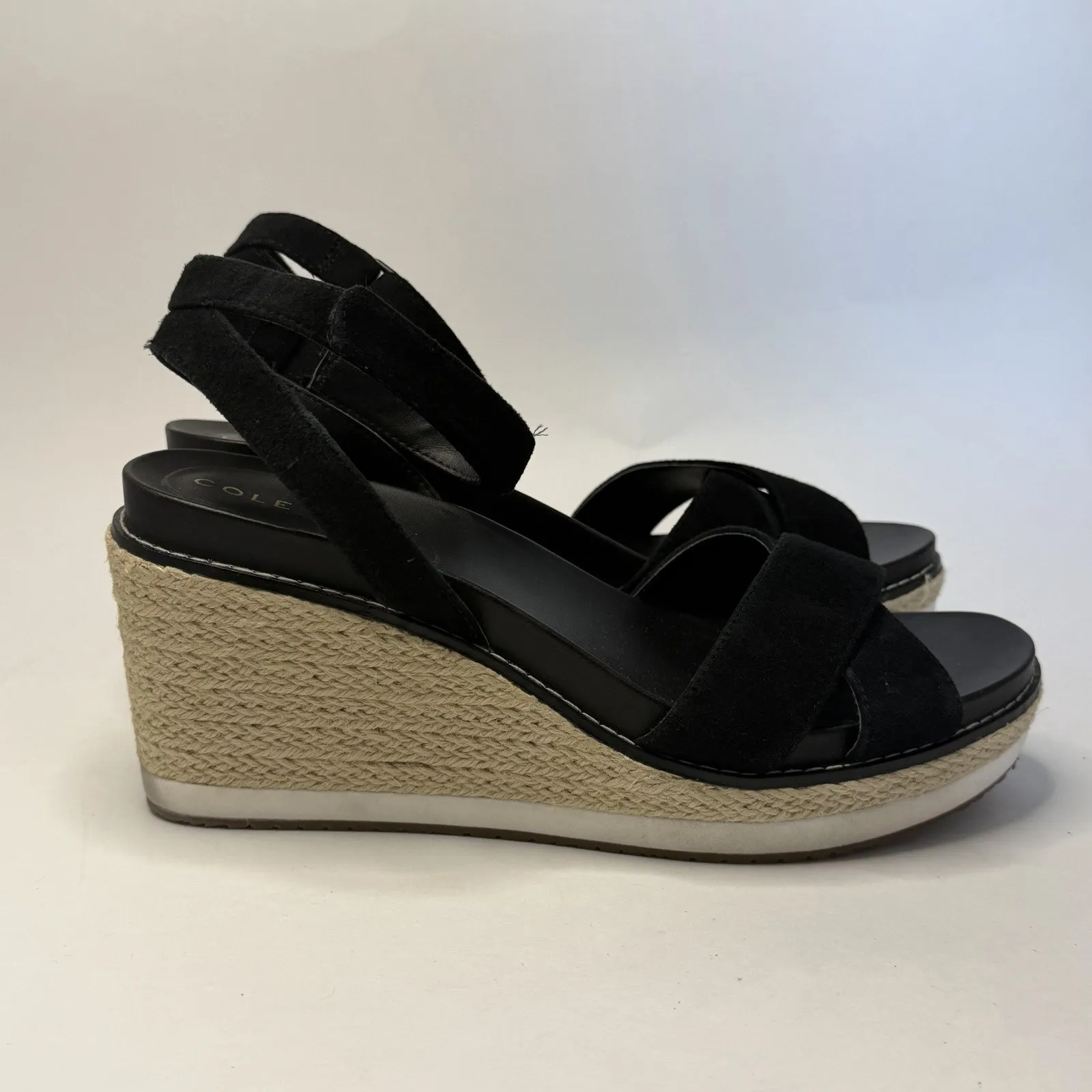 Cole Haan Cloud Feel Espadrille Wedge Black Size 7B Ankle Strap Adjustable - Image 6