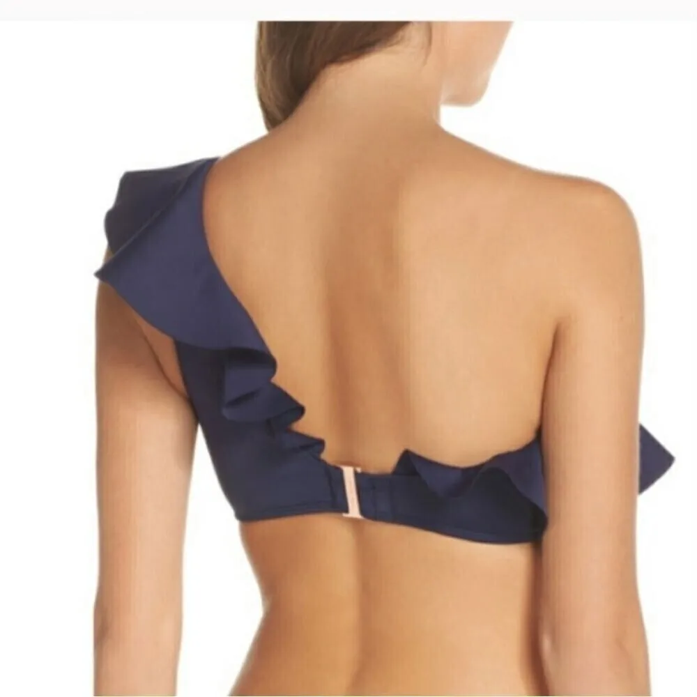 Ted Baker Navy Blue One Shoulder Ruffle Bikini Top - Image 3