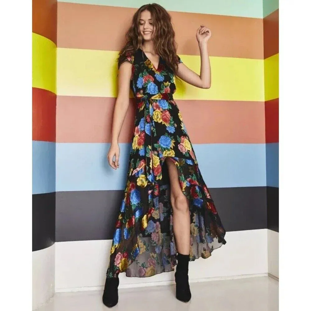 Alice And Olivia Erika Silk Ruffle Belted Tie Floral Maxi Dress Multi Size 4 - Image 4