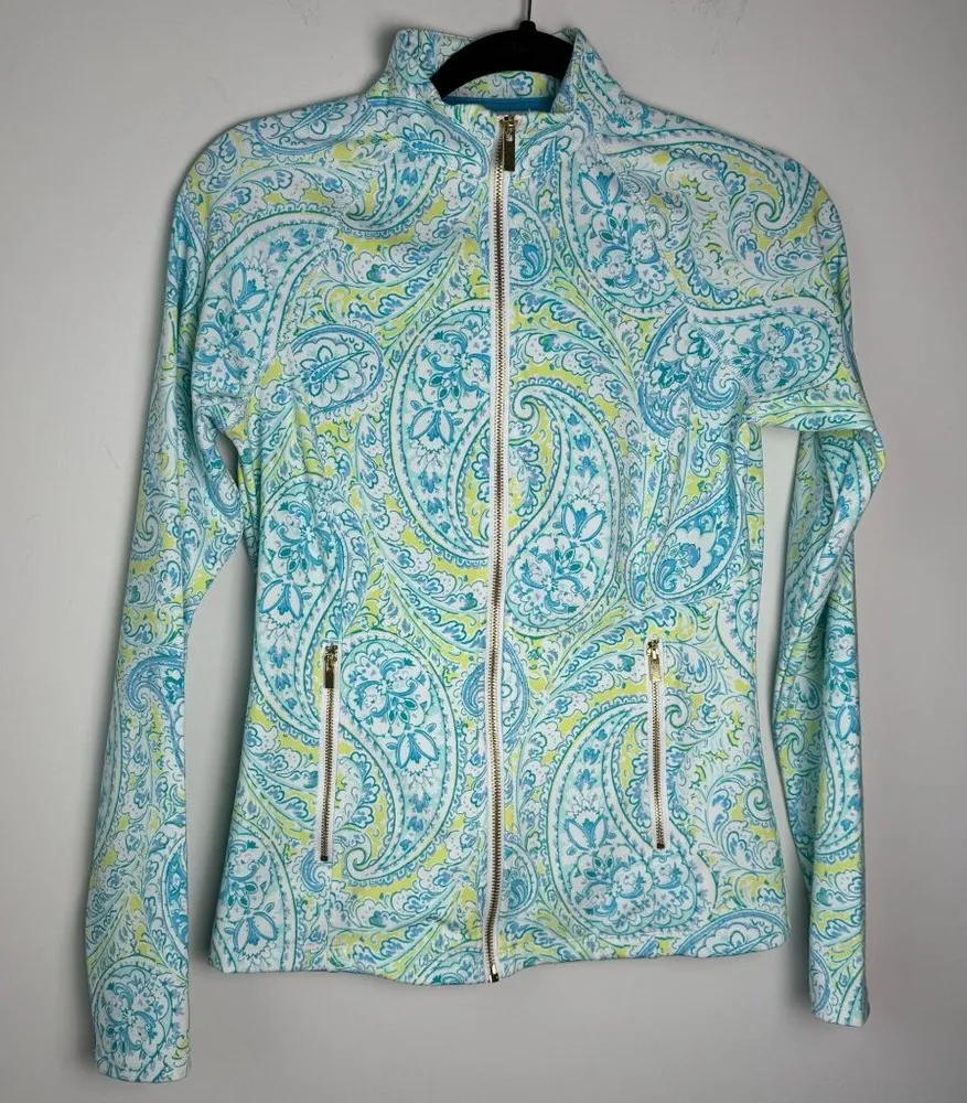 Sigrid Olsen Golf & Tennis Full Zip Jacket Blue Paisley Gold Size XS - Image 1