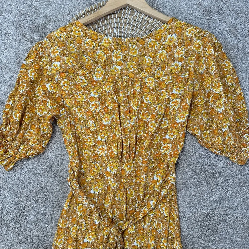 NWT Faithfull the Brand Rafa Dress V-Neck Puff Sleeve Saffron Delphine Floral 4 - Image 9