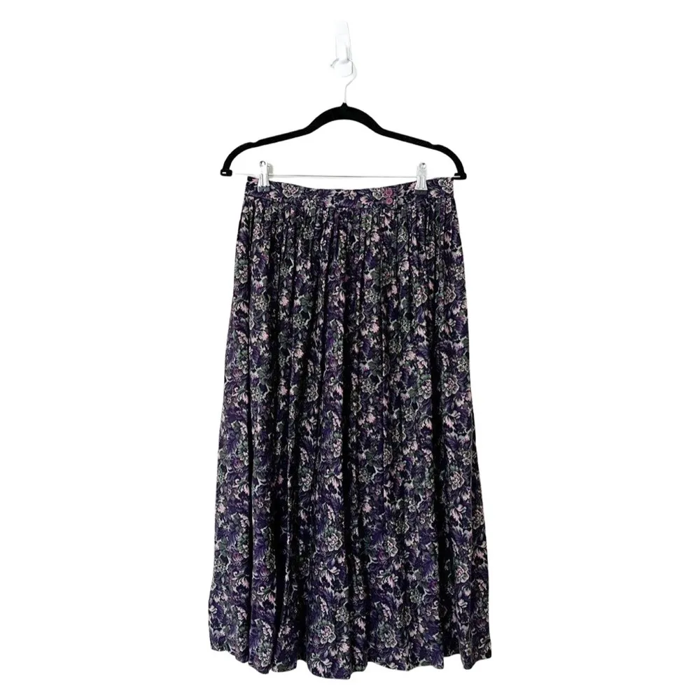 VINTAGE HERMAN GEIST MIdi Floral Purple Viscose Skirt Small - Image 31