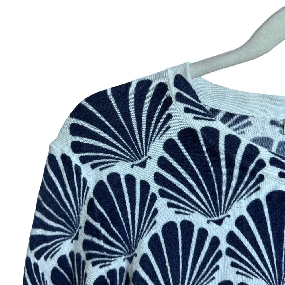 Merona Sz S Cardigan Sweater Button Front Shell Pattern Long Sleeve Navy White - Image 4