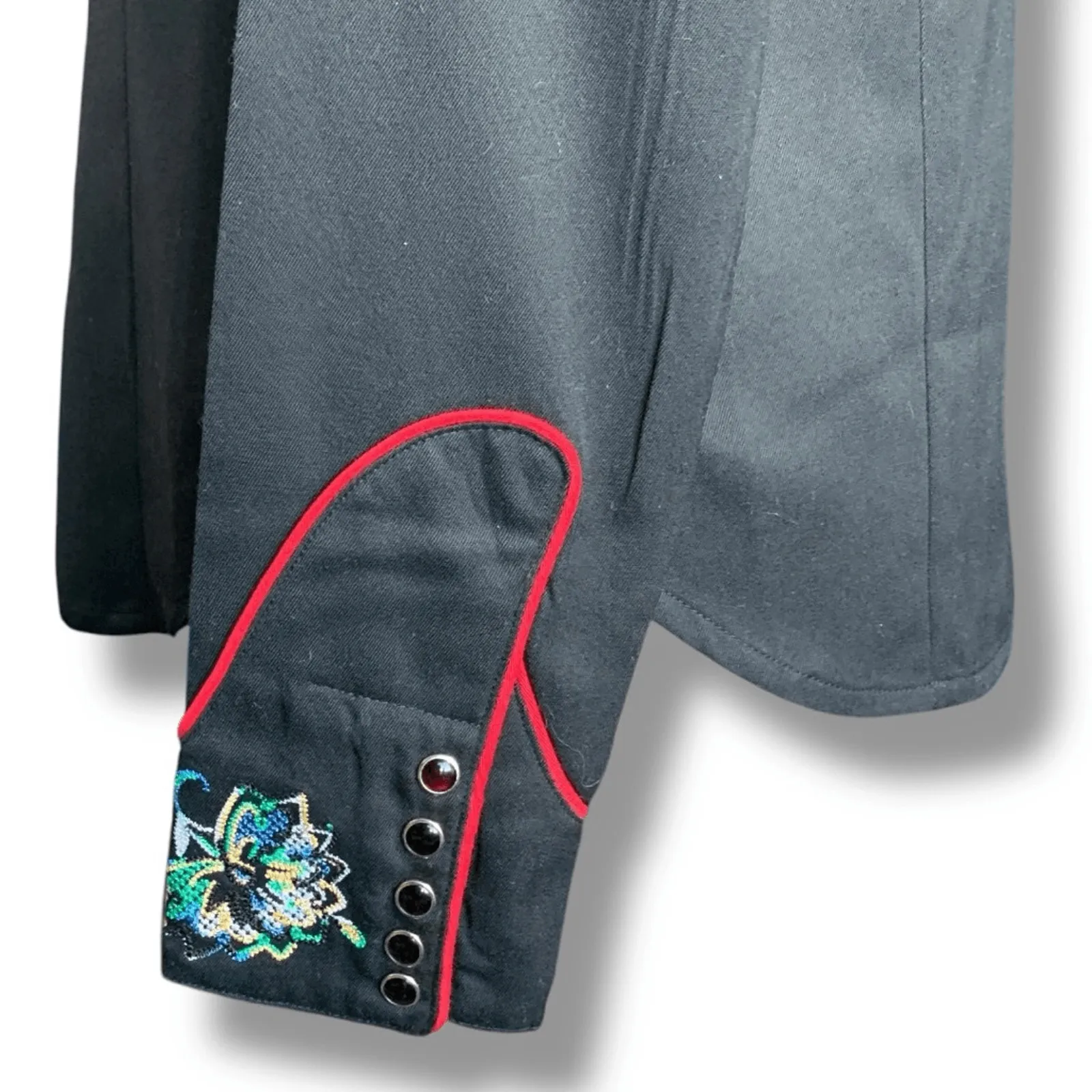 Vintage 90s Roper Western Embroidered Shirt Floral Arrow Snap Front Cowgirl Black - Image 6