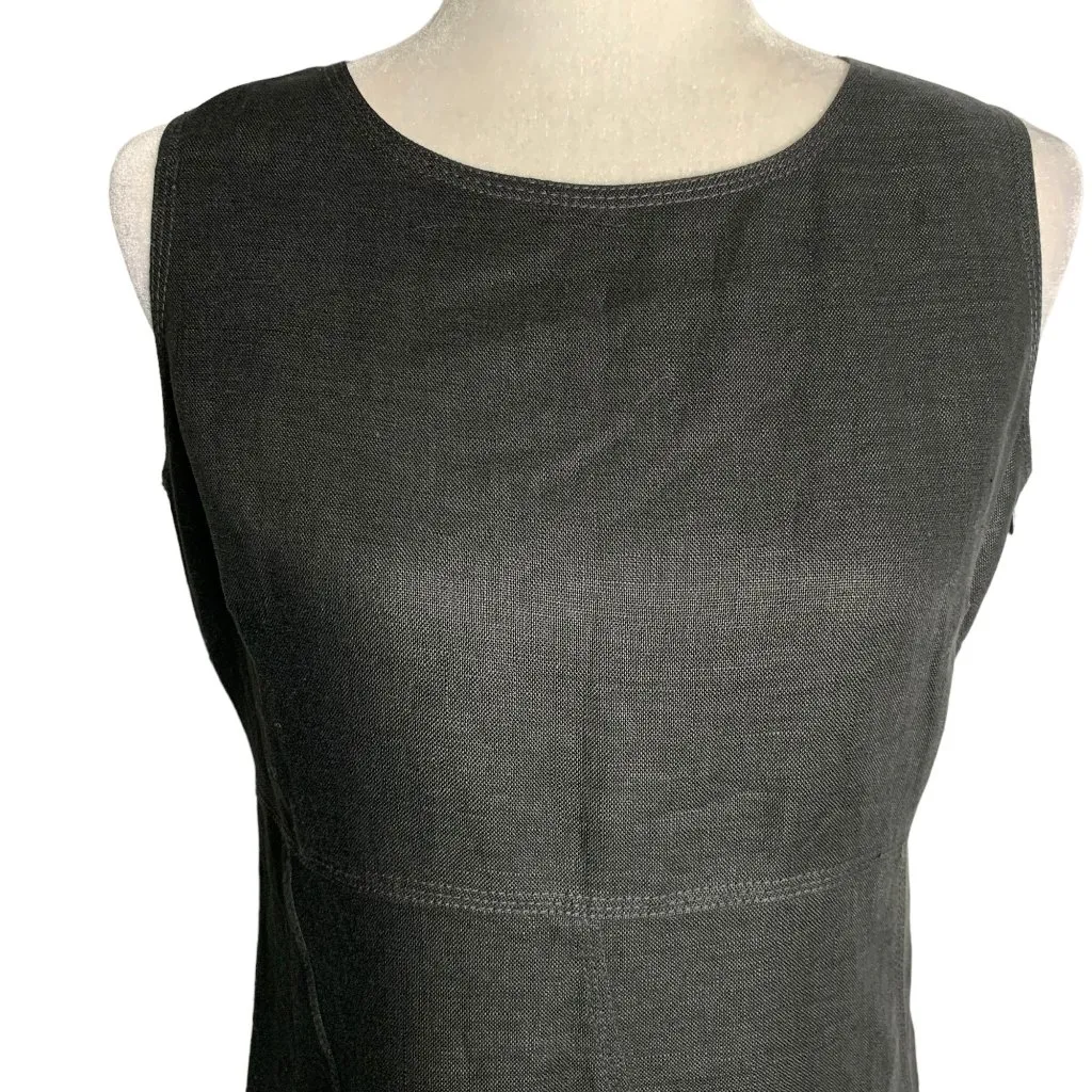 Anne Klein Sleeveless Linen Sheath Dress 8 Petite Black Zip Lined Round Neck - Image 2