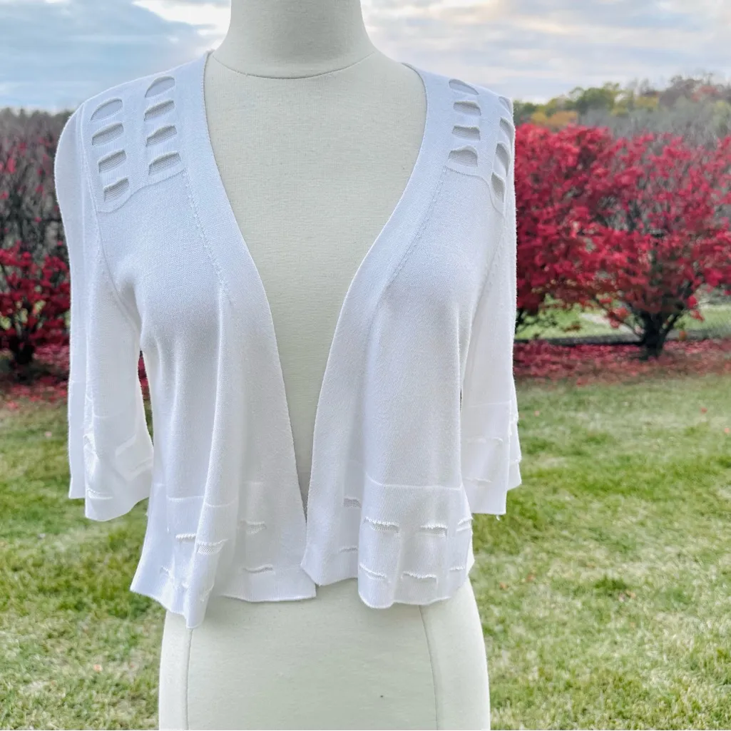 Marks & Spencer Open Front Cropped Cardigan White Size 10 - Image 2