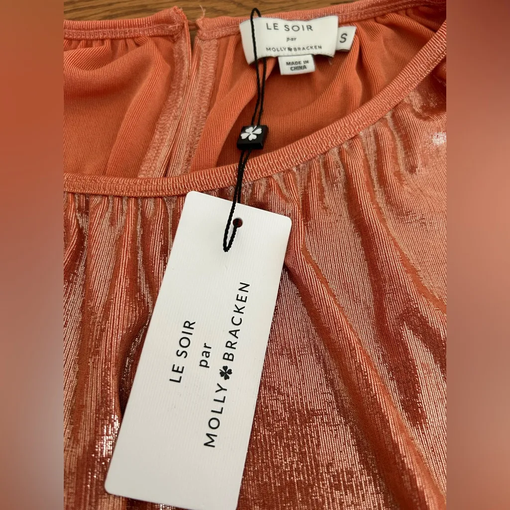Molly Bracken Shimmery Sleeveless Top Copper Orange Size S - Image 7