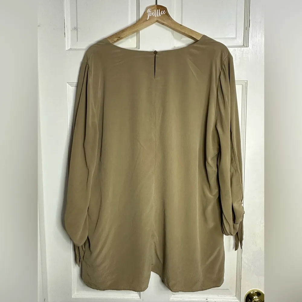 Lafayette 148 New York Tan Silk Long Sleeve Blouse Top Size XL - Image 2