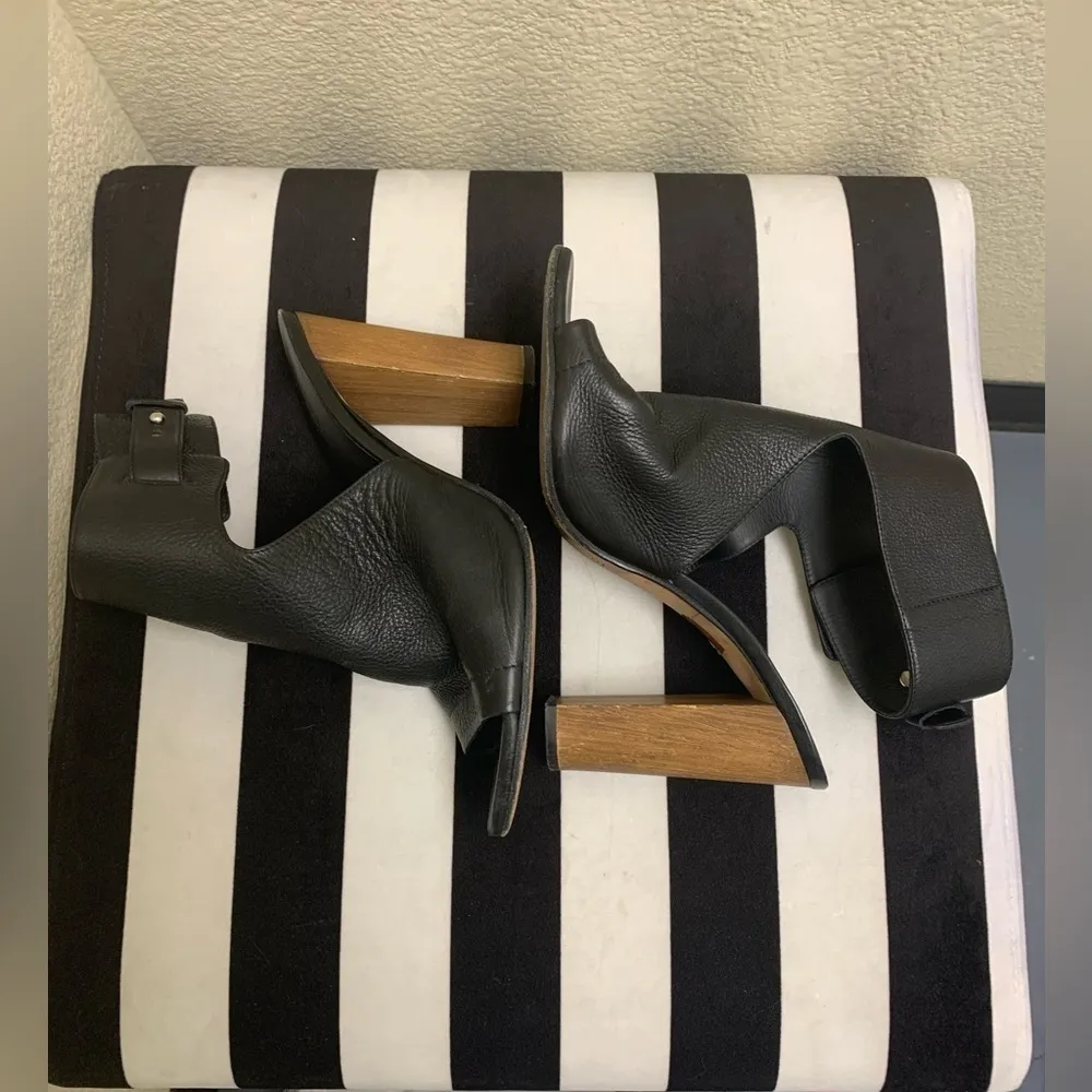 Vince Addie wood block black leather ankle wrapped heeled bootie sandals 10 - Image 8