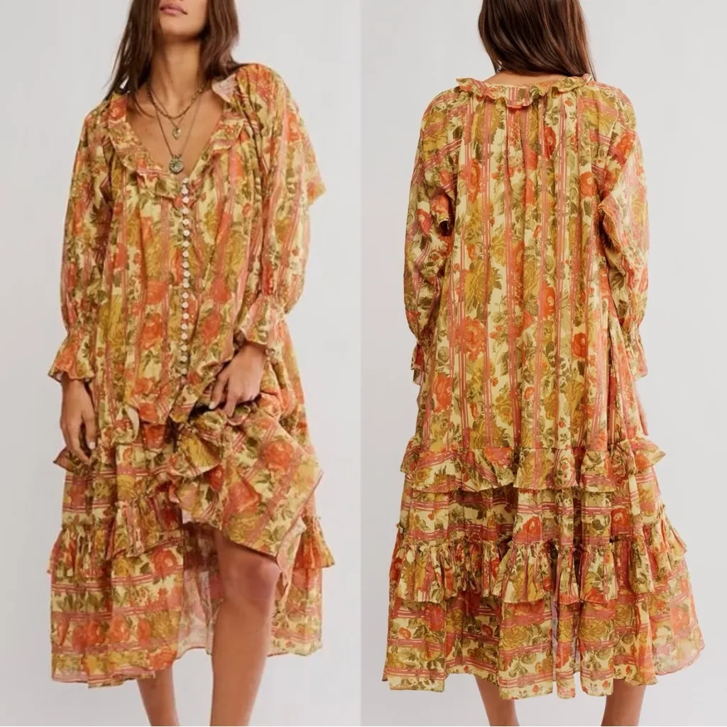 Free People Garden Wonders Maxi Dress Retro 70s Bohemian Floral Size Small NEW - Image 6