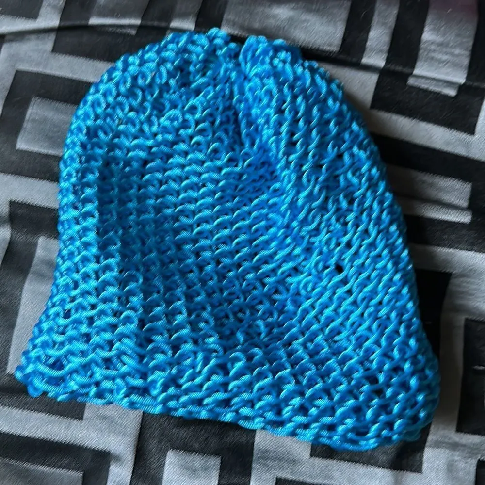 Homemade Hand Crocheted Blue Beanie Winter Hat - Image 2