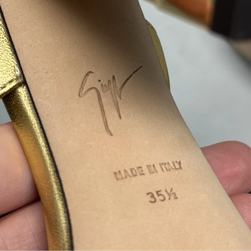 NEW Giuseppe Zanotti Arya Leather Chain Link Block Heel Sandals Sexy Gold 35.5 - Image 10