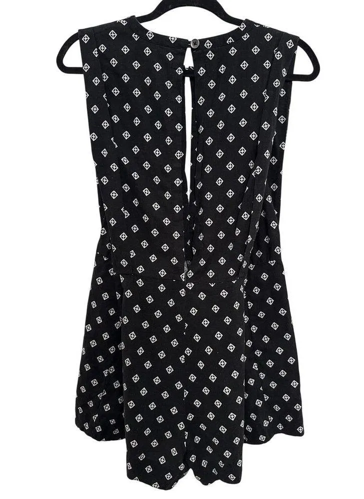 Free People Romper Ashley Black White Diamond Boxy Linen Blend XS - Image 5