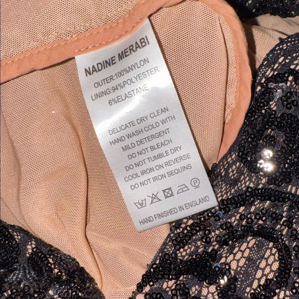 NEW Nadine Merabi BELLA Black Floral Lace Black long sleeves Jumpsuit sz 12 Tan - Image 8