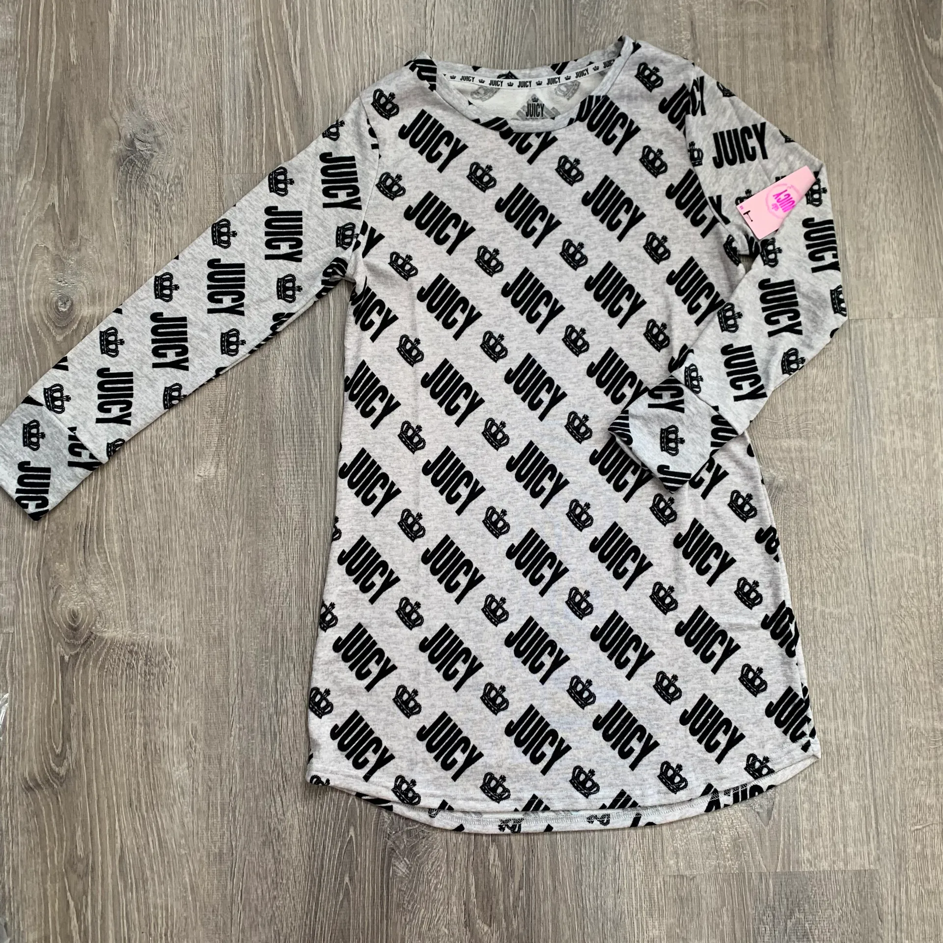 Juicy By  WOmens Long Sleeve crew neck nightshirt heather gray - Image 5