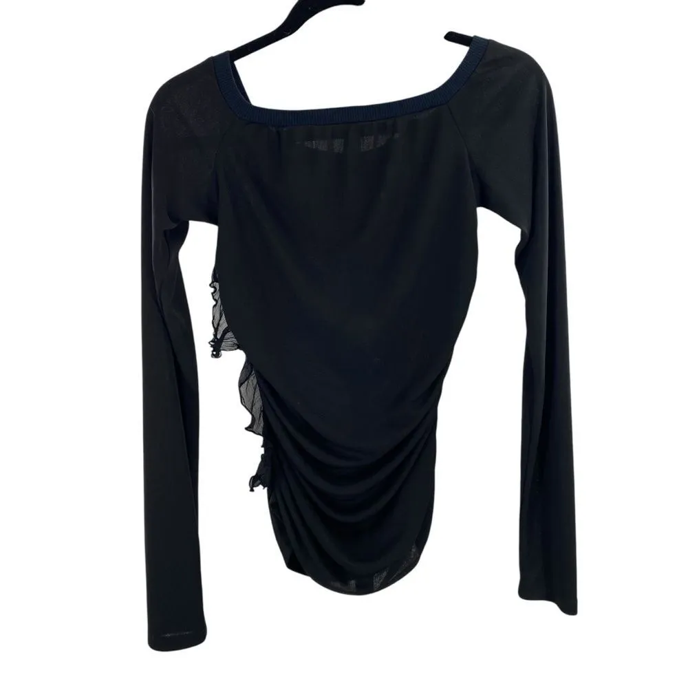 Y2K Dolce & Gabbana Long Sleeve Ruffle Side Top Black Semi Sheer Going Out Shirt - Image 13