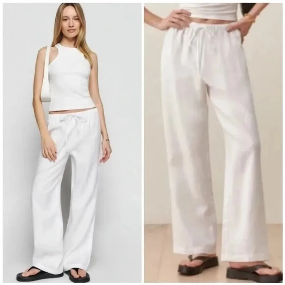 Reformation Linen Pants Womens XL White Olina Flax Coastal Minimalist Quiet Luxe - Image 2