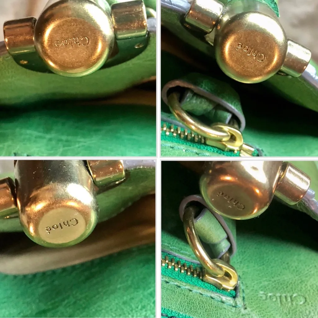 CHLOE Heloise Green Leather Braided Handle Shoulder Bag with Zip Closure RARE - Image 13