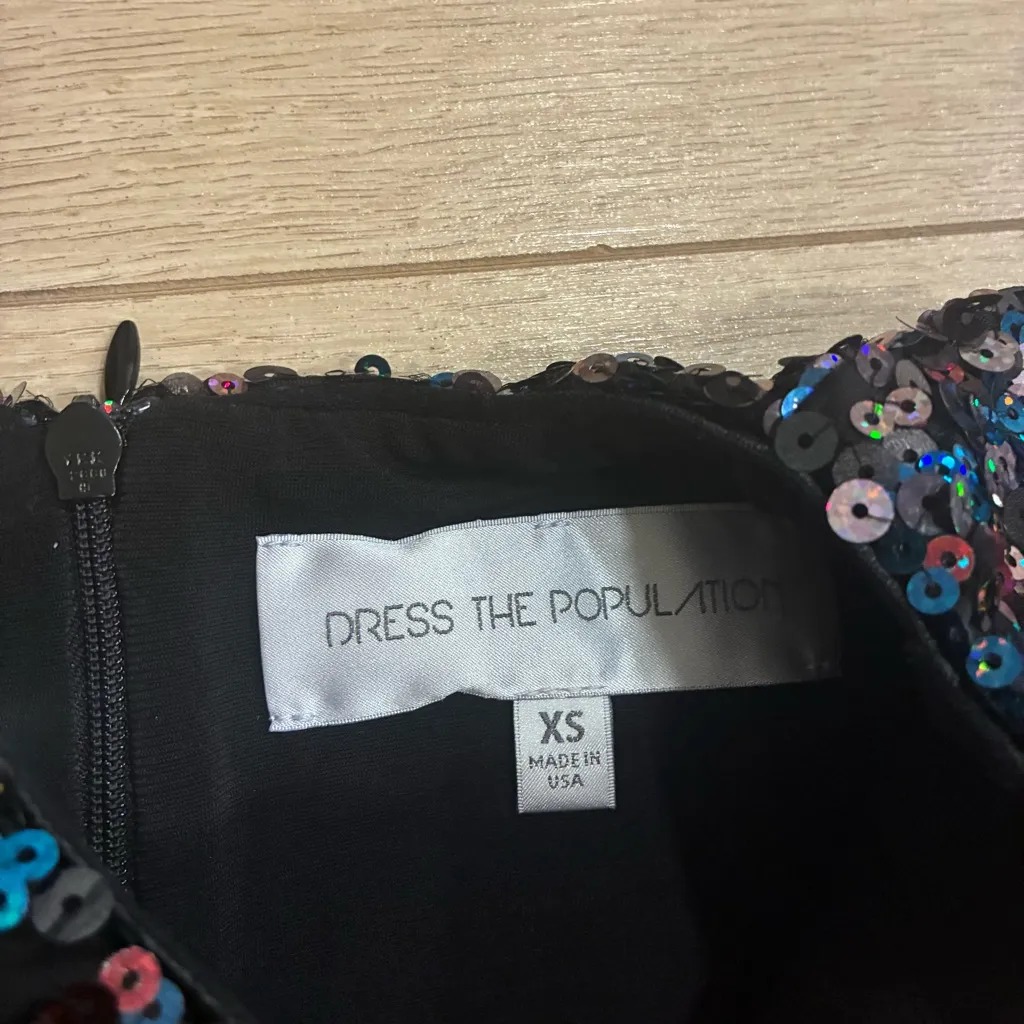 Dress the Population Women’s Holly Sequin Bodycon Dress Short Sleeve Size XS - Image 3