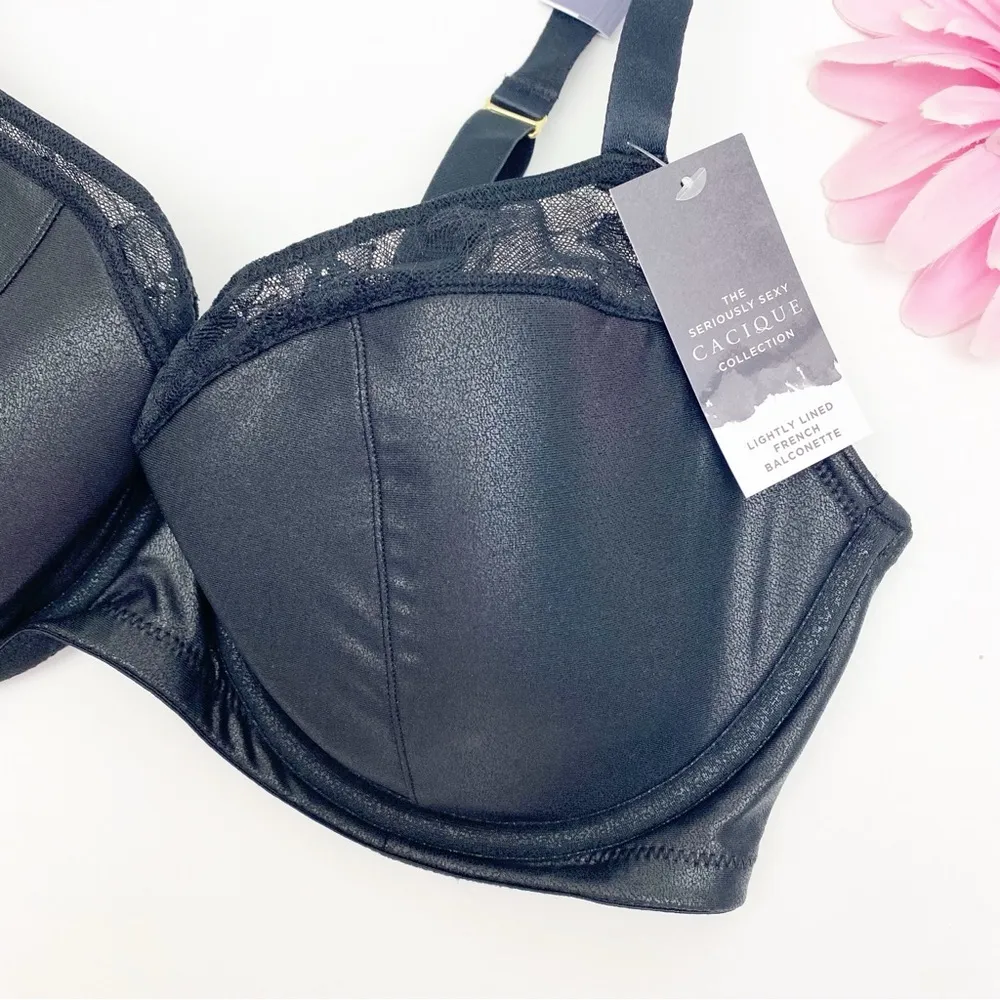 Cacique Lightly Lined French Balconette Bra Lace Pewter Black Shine 40DD - Image 3